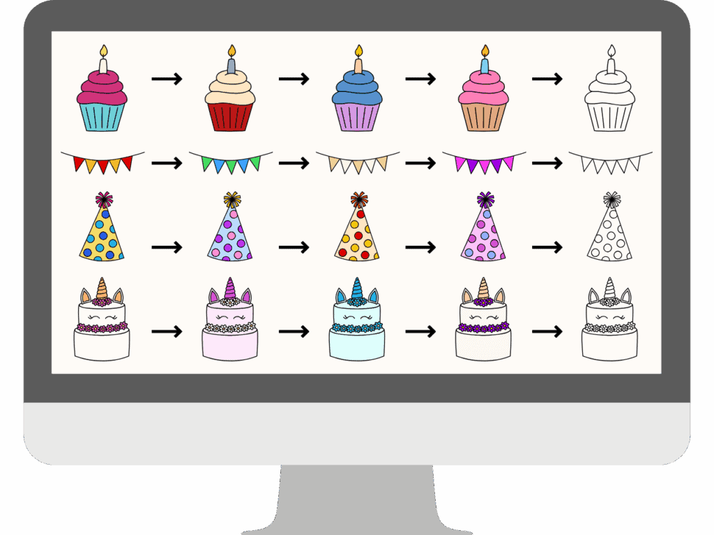 Mockup of a computer showing clipart colors being changed.