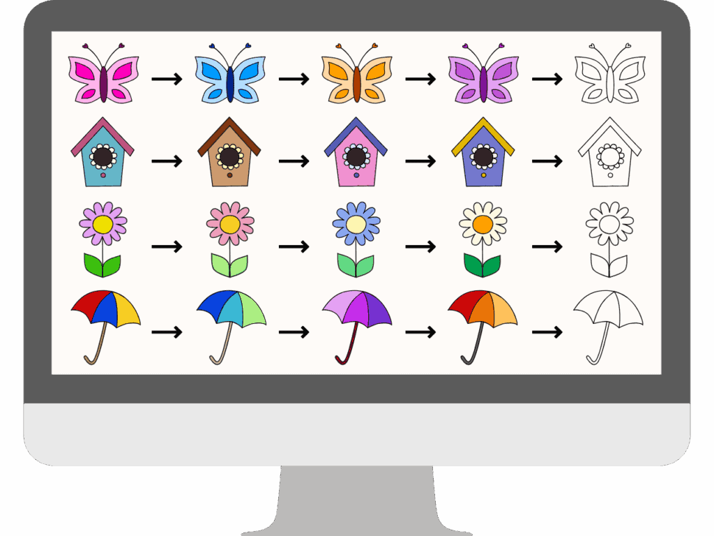 Mockup of a computer showing clipart colors being changed.